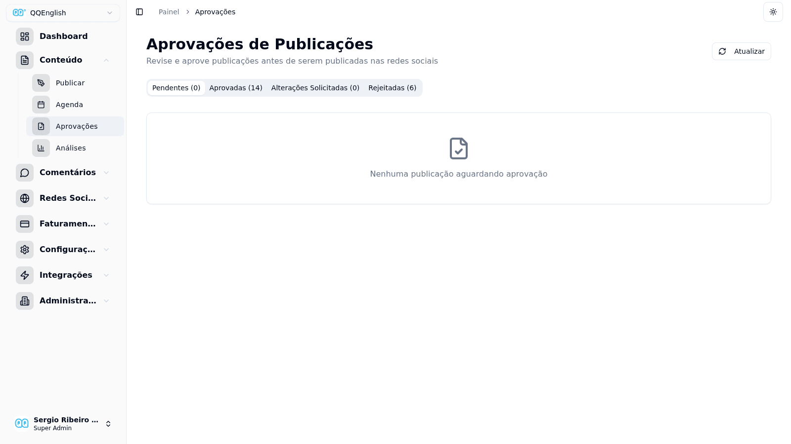 Fila de aprovações de conteúdo do Social Hub