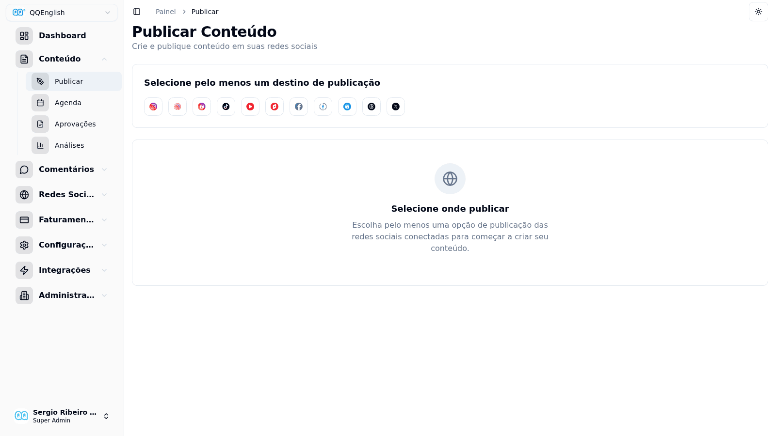 Tela de criação de conteúdo no Social Hub